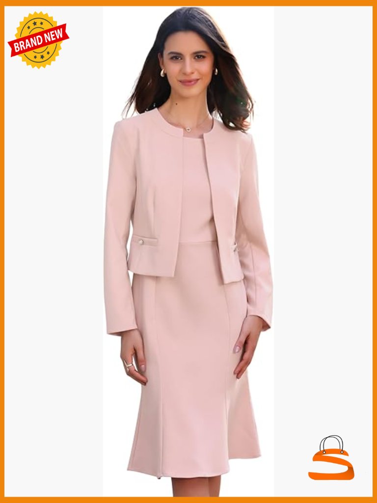2 Piece Midi Blazer Dress Set Cropped Jacket Fishtail Business Work
